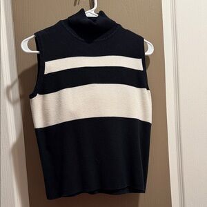 Black and White Striped Sleeveless Turtleneck Top